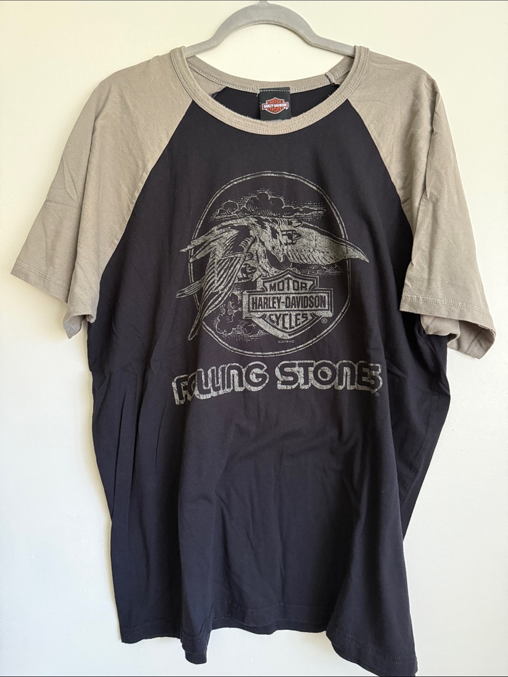 Harley-Davidson Black T-Shirt with Taupe Raglan Sleeves